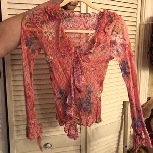 Jr Size Small pink peek a boo ruffled dressy top